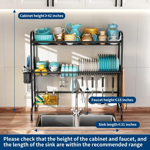 Miniatura 3 de MOUKABAL Escurridor de platos de metal para fregadero, escurridor de cocina y mostrador de almacenamiento, organizador de cocina para fregadero