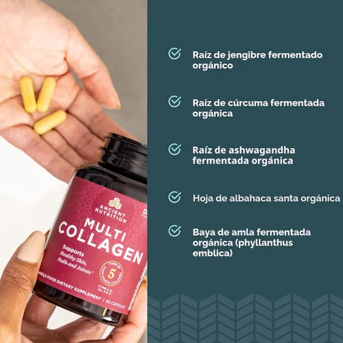 Miniatura 6 de Ancient Nutrition - Píldoras de péptidos de colágeno, suplemento de colágeno hidrolizado múltiple, tipos I, II, II, V y X, apoya la salud de la piel