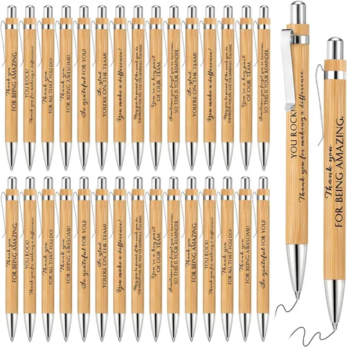 Fuutreo 30 bolígrafos de madera de agradecimiento a granel, bolígrafos de bambú inspiradores, regalo motivacional para mujeres, hombres, asistentes,