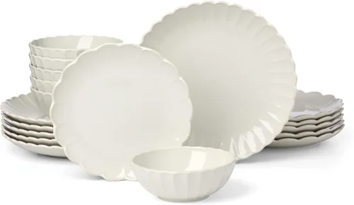 Miniatura 22 de Lenox Juego de vajilla de gres, vajilla francesa de 12 piezas para 4, color blanco perle festoneado, servicio para 4, apto para lavavajillas, juego