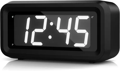 KWANWA Reloj despertador para niños, LED blanco, batería, modo nocturno automático, 12 horas/24 horas, pequeño, viajes, mesita de noche, montaje en