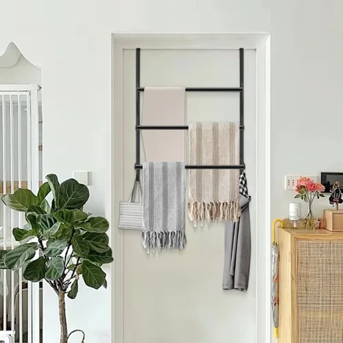 Miniatura 7 de Livabber Toallero de 3 Niveles Sobre la Puerta, Toallero de Metal Completo con Ganchos para Colgar en la Puerta, Barra Toallero Detrás de la Puerta