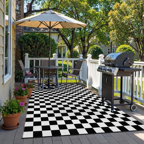 Miniatura 3 de Seavish Alfombra a Cuadros, 2x3 Pies, Alfombra Marroquí a Cuadros Negra y Blanca, Lavable, de Algodón Tejido, Alfombras Lavables para Exteriores