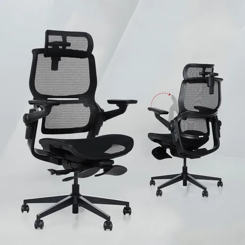 Miniatura 10 de Silla de oficina ergonómica con reposapiés, silla de oficina con reclinable de 136°, silla de escritorio de oficina con soporte lumbar ajustable