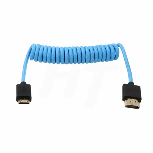 Miniatura 6 de 4K 60p 8K UHD Mini HDMI - Cable HDMI en espiral azul trenzado para Nikon D750 Sony Canon EOS R RP 5DIV ATOMOS Ninja V Portkeys Video Assist Monitor