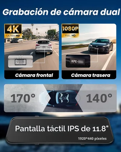 Miniatura 3 de Cámara de espejo retrovisor 4K con Carplay y Android Auto, cámara de salpicadero de 12" para espejo frontal y trasero con control de voz para coches