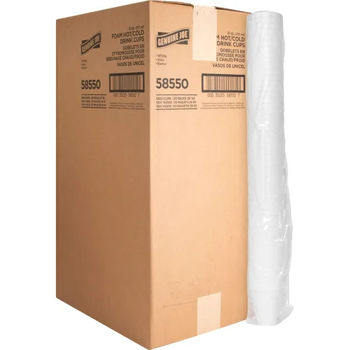 Vaso Genuine Joe de poliestireno para bebidas frías y calientes, color blanco, GJO58554, Blanco, 1000