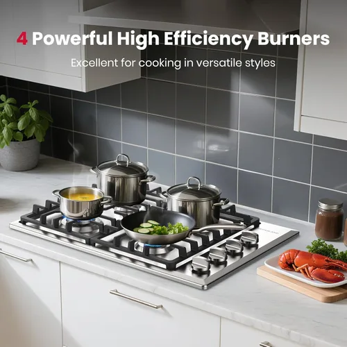 Miniatura 3 de GASLAND Cocina de gas de 30 pulgadas con 4 quemadores PRO GH2304SS, cocinas de gas NG/GLP convertibles a gas natural y propano, encendido