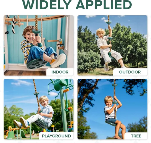 Miniatura 8 de Juego de columpio de árbol con cuerda para escalar y plataformas y asiento oscilante para patio de recreo al aire libre para niños, incluye correa