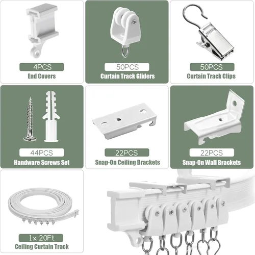 Miniatura 2 de Riel de cortina de techo de 20 pies, montaje en techo o pared, sistema de riel de cortina flexible curvado, flexible y flexible para cortinas