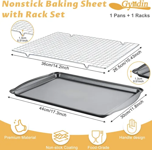 Miniatura 2 de Bandeja para hornear con rejilla de enfriamiento, bandeja de acero al carbono de 17 x 11 x 0.5 pulgadas para hornear [1 hoja + 1 rejilla], bandeja