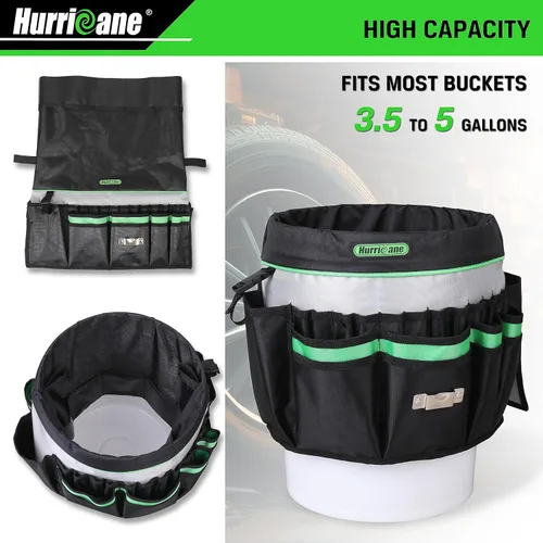 Miniatura 4 de HURRICANE Organizador de bolsas de herramientas de 5 galones, organizador de herramientas de jardín con 52 bolsillos, impermeable para la mayoría