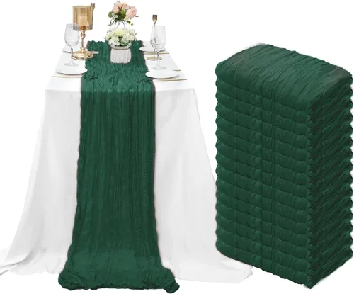 Miniatura 15 de Paquete de 8 caminos de mesa de estopilla verde salvia de 10 pies, camino de mesa de gasa, tela de queso, 35x120 pulgadas, caminos de mesa bohemios