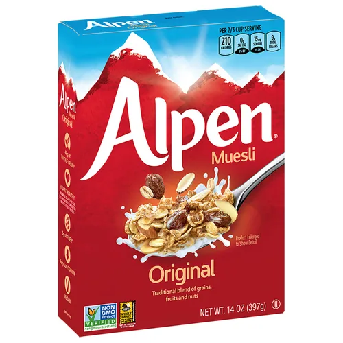 Miniatura 9 de Alpen Muesli Cereal original, cereal saludable para el corazón con copos de trigo, avena enrollada, nueces y pasas, proyecto verificado sin OMG