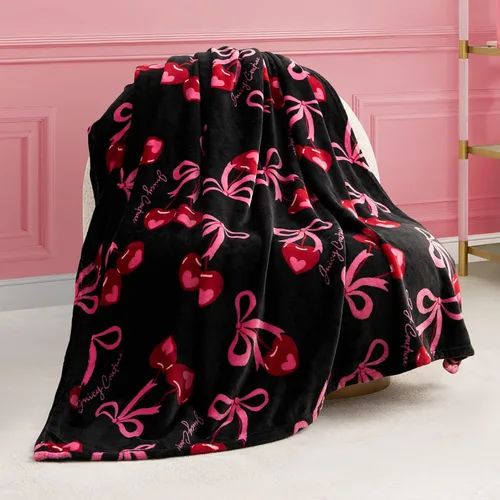 Miniatura 18 de Juicy Couture Berry Happy - Manta de felpa de 50 x 70 pulgadas, color rosa, mantas decorativas para sofás, mantas para sillas y camas