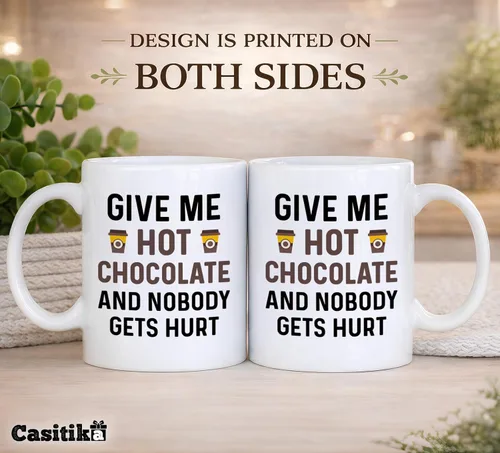 Miniatura 8 de Taza divertida de chocolate caliente. Dame chocolate caliente y nadie saldrá herido 11 oz. Taza de café. Idea de regalo novedosa para invierno