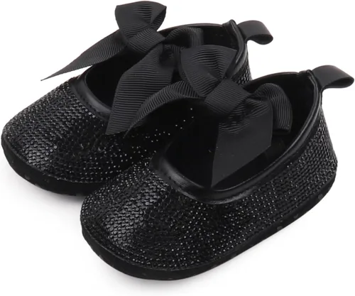 Miniatura 5 de Zapatos planos Mary Jane para bebés y niñas, con lazo brillante y diamantes de princesa, zapatos antideslizantes para cuna