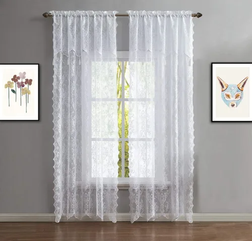 Miniatura 2 de Warm Home Designs Par de 2 paneles de cortina de encaje semitransparentes de color blanco de 54 pulgadas de ancho x 84 pulgadas de largo, cenefas
