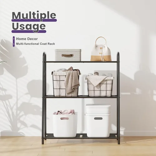 Miniatura 6 de Soporte esquinero de 3 niveles, estante de metal negro para macetas, estante resistente para interiores y exteriores (negro, 3 niveles)
