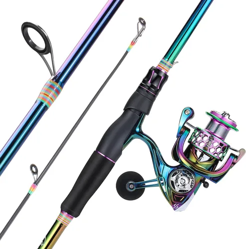 Miniatura 3 de Sougayilang Combo de caña de pescar giratoria, dos piezas de caña de pescar colorida Poratble de peso ligero con potente equipo de pesca para agua
