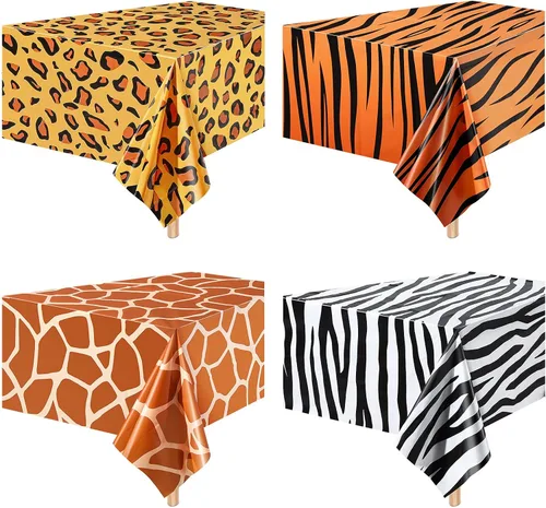 Mantel de safari de animales con temática de animales de la selva, estampado de jirafa, tigre y cebra, mantel de hojas tropicales, suministros de