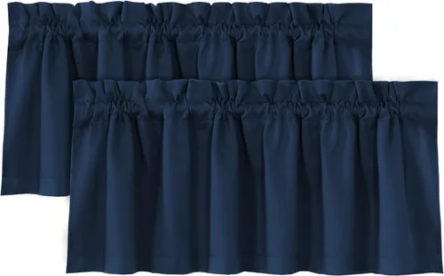 Miniatura 22 de H.VERSAILTEX Cenefas de cortina 100% opacas para ventanas, 2 paneles con aislamiento térmico, bolsillo para barra, pequeña cenefa corta para cocina