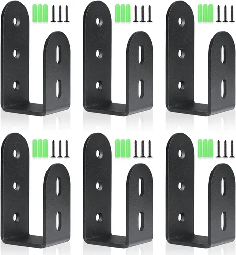 Soporte en U, barra de seguridad para puerta, soporte de puerta de acero resistente para madera de 2 x 4 (paquete de 6, negro, montaje en pared)