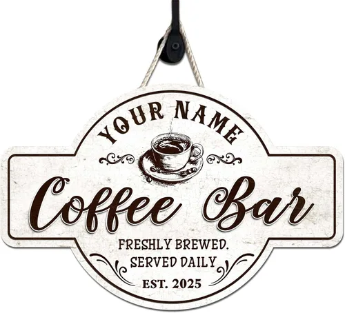 Miniatura 29 de Letrero de madera de barra de café personalizado, placa de pared para decoración de cocina, regalos personalizados para amantes del café, café 02