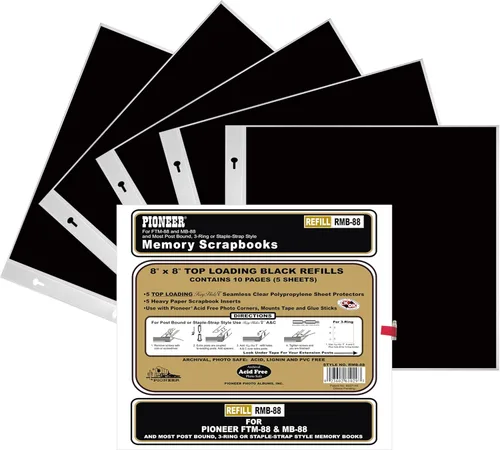 Páginas de recambio negras Pioneer para libros de memoria de 8 x 8 pulgadas Negro