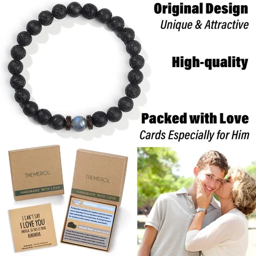 Miniatura 10 de Christmas Stocking Stuffers for Kids/Teen Boys/Men-Love/Strength-Handmade Gemstone Bracelets with Inspiratioanl Card