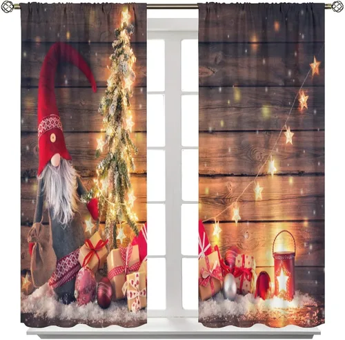 Miniatura 8 de Cortinas de Navidad de gnomo, bolas de árbol de Navidad, luces, regalos, decoración de tablones para sala de estar, dormitorio, bolsillo para barra