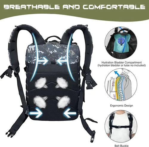 Miniatura 5 de WOLT Mochila táctica para hombres 45L, mochila militar grande de 3 días, mochila de asalto Molle Rucking mochila senderismo supervivencia, negro