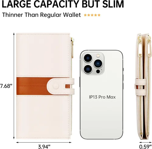 Miniatura 5 de GEEAD Slim mujeres carteras cuero plegable multi titular de la tarjeta de la cartera con cremallera bolsillo gran capacidad, Beige Marrón, Compacto