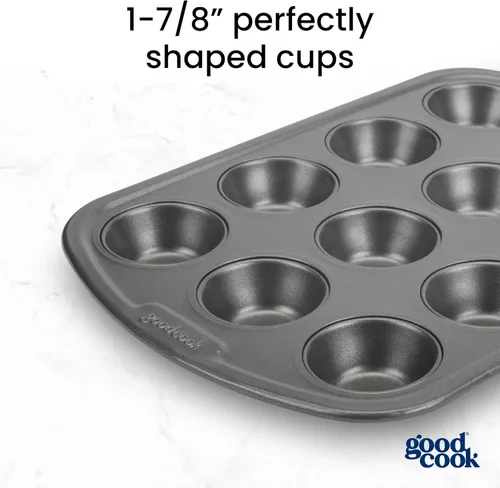 Miniatura 3 de GoodCook Everyday - Molde para muffins de acero antiadherente para 12 tazas, color gris