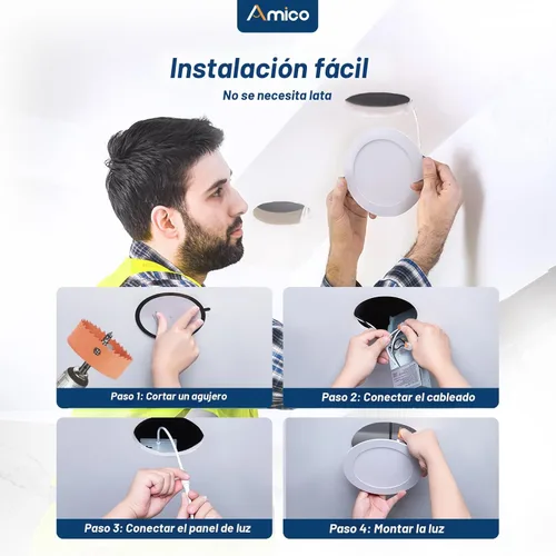 Miniatura 5 de Amico paquete de 12 luces de techo empotrables ultrafinas de 6 pulgadas, 5 CCT, con caja de conexiones, 2,700 K, 3,000 K, 3,500 K, 4,000 K, 5,000 K