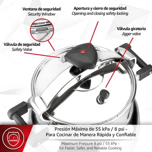 Miniatura 6 de Magefesa Alustar - Olla a presión de aluminio de 23.2 cuartos de galón, construcción extragruesa, base de termodifusión, 3 sistemas de seguridad