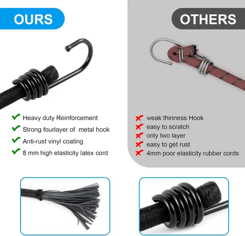 Miniatura 7 de Cuerda elástica resistente de 40 pulgadas con ganchos, correa de gancho elástico para exteriores, para campamento, lonas, tiendas de campaña