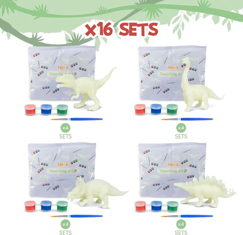 Miniatura 2 de BONNYCO Recuerdos de fiesta de dinosaurios para niños, kit de pintura para niños, paquete de 16, bolsas de regalo de dinosaurio para niños de 3 a 5
