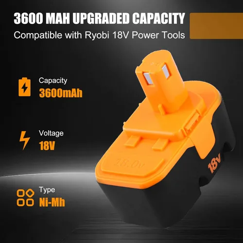 Miniatura 2 de [Actualizado a 3.6Ah] Paquete de 2 repuestos P100 para baterías Ryobi de 18 V compatibles con batería Ryobi de 18 V de repuesto para herramientas