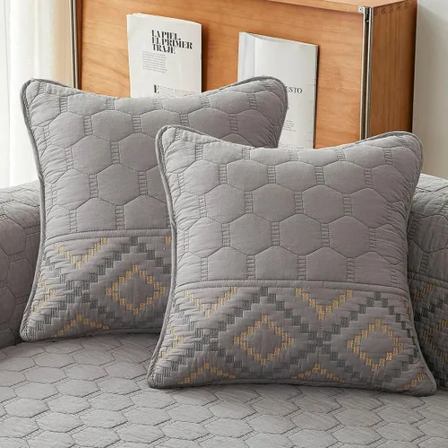 Miniatura 11 de vctops Funda de sofá bordada con diamantes 100% de algodón, acolchada y suave, antideslizante, lavable, protector de muebles (gris, 28 x 28 pulgadas)