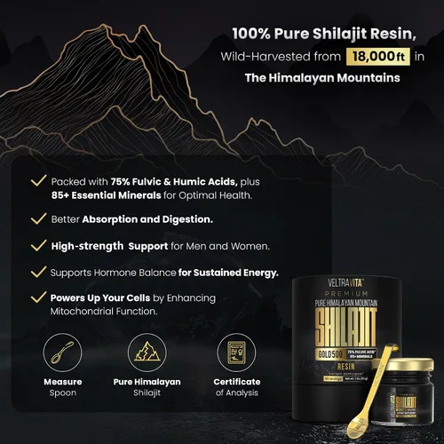 Miniatura 4 de Resina Shilajit del Himalaya 100% pura oro 500 orgánico 75% de ácido fúlvico de alta potencia, ácido húmico y más de 85 oligominerales Energía