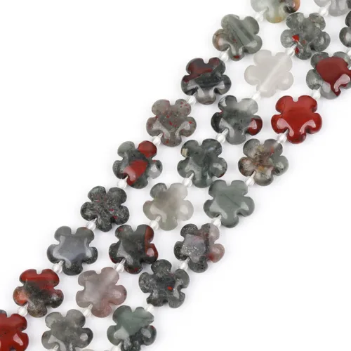 GEM-Inside - 26 cuentas semipreciosas de 0.594 pulgadas (0.591 in) con diseño de flores de plantas naturales de África Bood Jasper para hacer joyas,