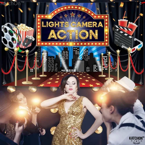 Miniatura 8 de KatchOn, Fondo de acción con luces para cámara, grande, 72 x 44 pulgadas, decoraciones de fiesta temática de película, decoraciones de fiesta