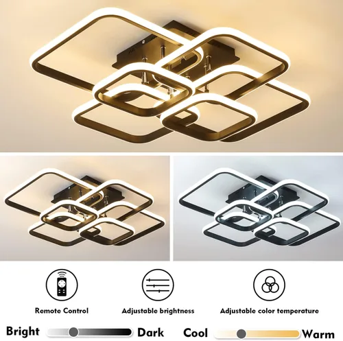 Miniatura 3 de Lámpara de techo LED moderna regulable de 99 W, lámparas de techo circulares de 6 anillos con control remoto, lámparas de montaje semiempotrado de 3