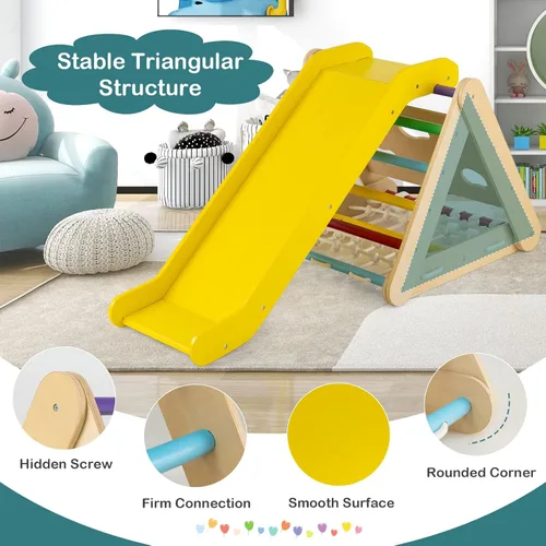 Miniatura 6 de Costzon - Juguete escalador de madera 4 en 1 para niños pequeños, escalador triangular con rampa deslizante, tabla y red para escalar, juguete