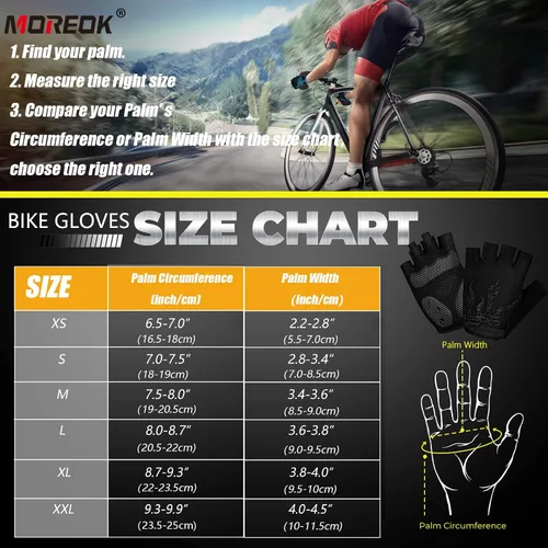 Miniatura 6 de MOREOK - Guantes para bicicleta de montaña (MTB) y ciclismo de descenso (DH), para hombres, de medio dedo, con almohadilla de gel que absorbe