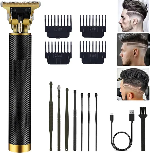 Miniatura 10 de Cortapelo para hombres, kit profesional recargable inalámbrico dorado con peines guía