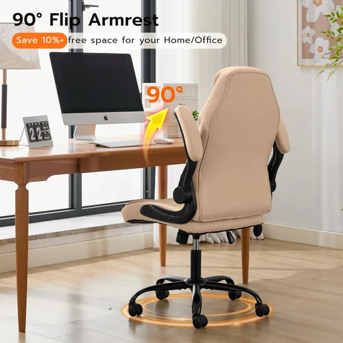 Miniatura 6 de Silla de Escritorio de Oficina, Silla Ergonómica para Computadora con Brazos Abatibles Acolchados y Soporte Lumbar Ajustable, Silla Ejecutiva