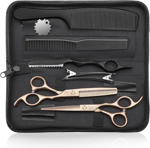 Miniatura 10 de JASON Tijeras profesionales para el cabello – Juego de 10 tijeras de corte de pelo, tijeras para adelgazar el cabello con 30 dientes, tijeras rectas