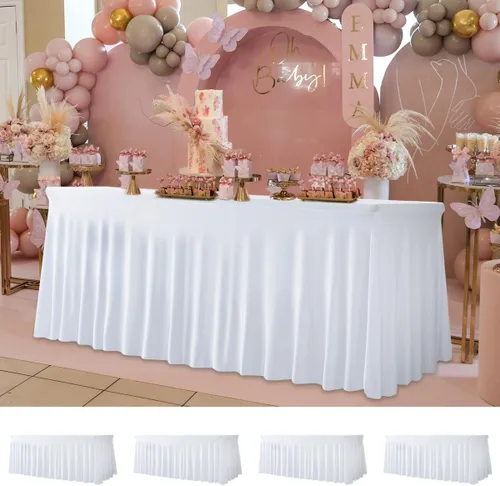 Miniatura 12 de Your Magic Moment Falda de mesa de elastano para mesas rectangulares de 6 pies de 6 pies, color blanco, 1 pieza, mantel ajustable blanco